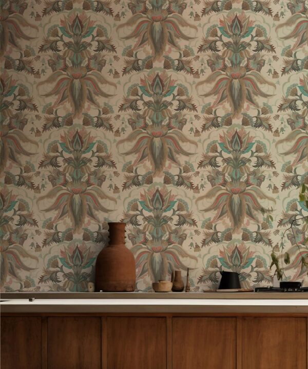 Sunset Lilies Wallpaper - House of Heras - Gardens of Andalucia - Lookbook - Colorway: Almond - Insitu