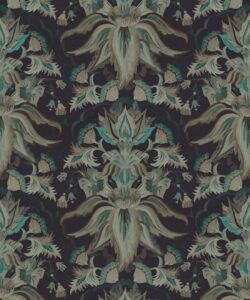 Sunset Lilies Wallpaper - House of Heras - Gardens of Andalucia - Lookbook - Colorway: Deep Sea - Swatch