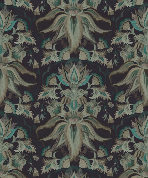 Sunset Lilies Wallpaper - House of Heras - Gardens of Andalucia - Lookbook - Colorway: Deep Sea - Swatch