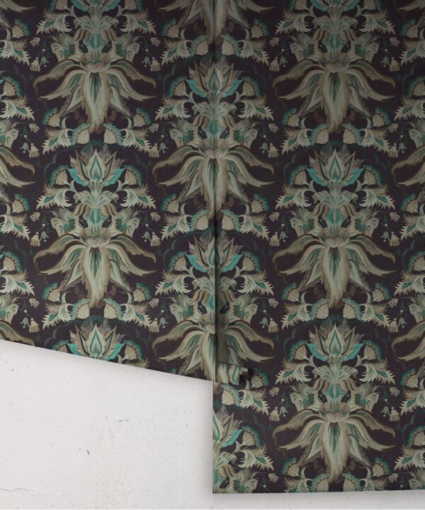 Sunset Lilies Wallpaper - House of Heras - Gardens of Andalucia - Lookbook - Colorway: Deep Sea - Rolls