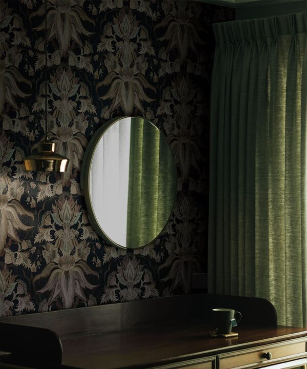 Sunset Lilies Wallpaper - House of Heras - Gardens of Andalucia - Lookbook - Colorway: Ink - Insitu