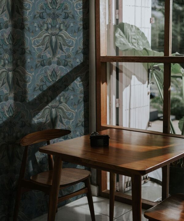 Sunset Lilies Wallpaper - House of Heras - Gardens of Andalucia - Lookbook - Colorway: Mineral - Insitu