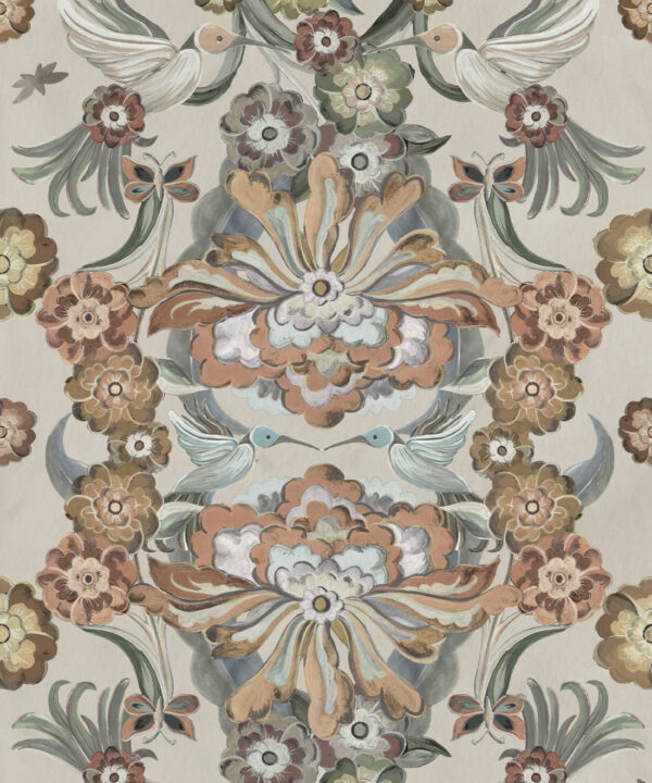 Hummingbird Garden Wallpaper - Colorway: Cream - Swatch