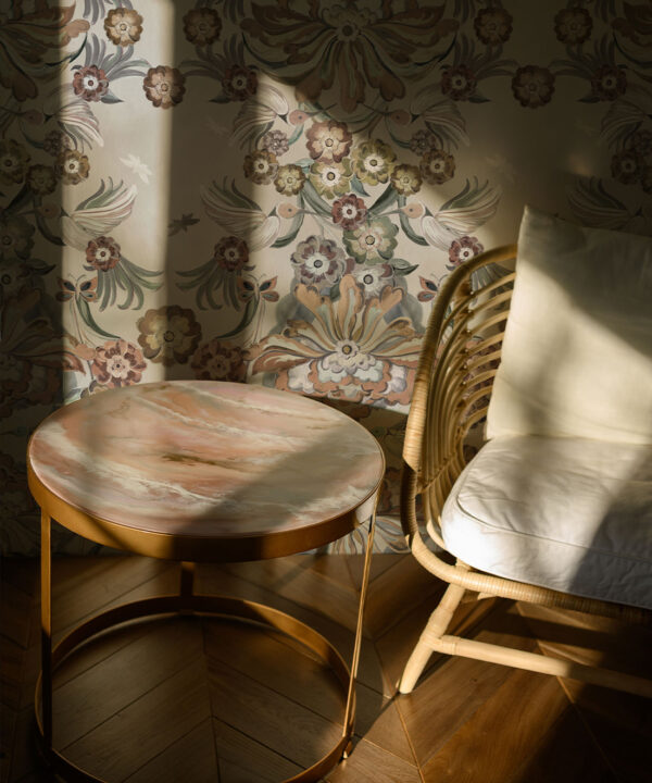 Hummingbird Garden Wallpaper - Colorway: Cream - Insitu