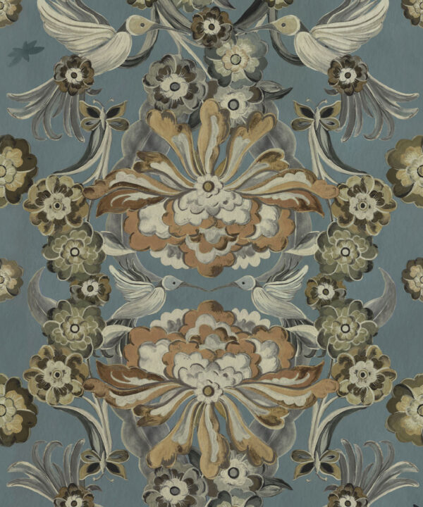 Hummingbird Garden Wallpaper - Colorway: Denim - Swatch