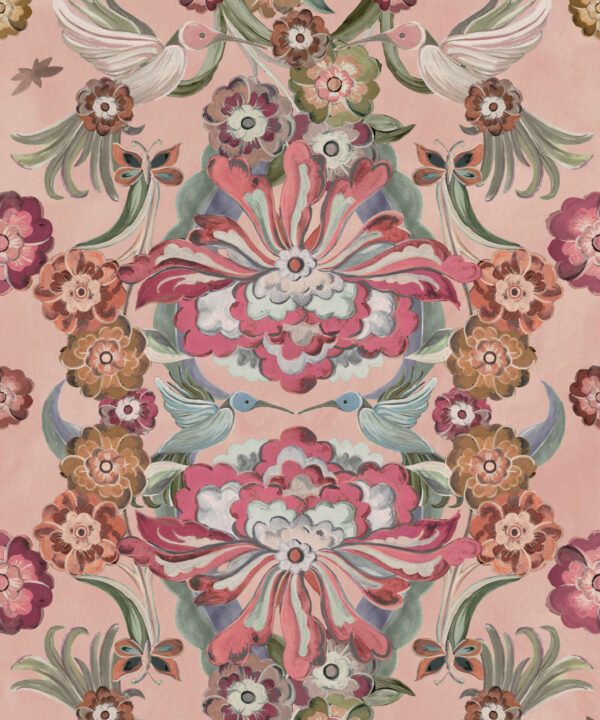 Hummingbird Garden Wallpaper - Colorway: Fairy Floss - Swatch