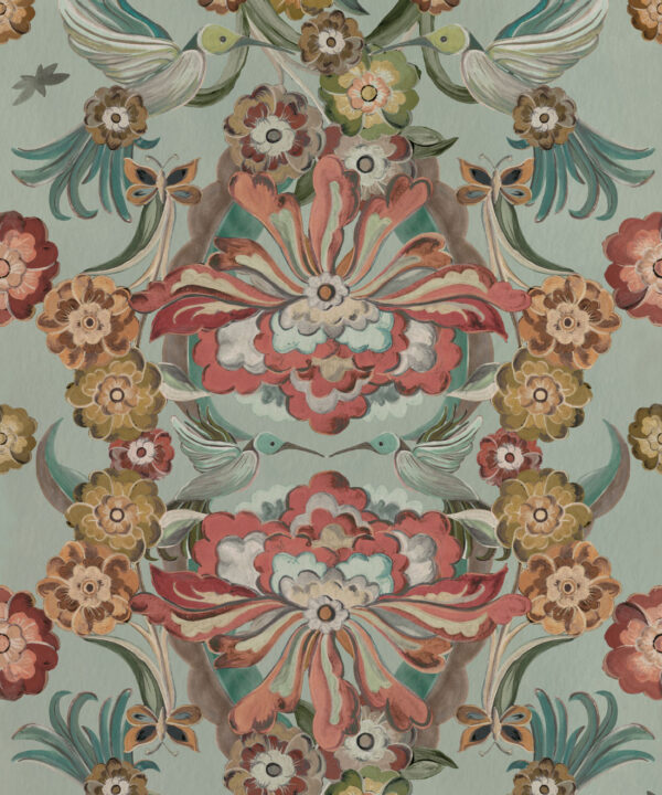 Hummingbird Garden Wallpaper - Colorway: Ice Blue - Swatch