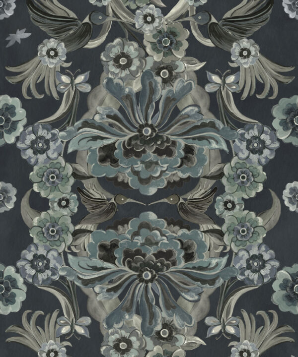 Hummingbird Garden Wallpaper - Colorway: Midnight - Swatch