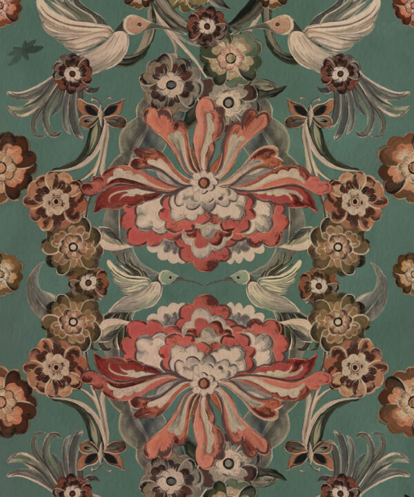 Hummingbird Garden Wallpaper - Colorway: Teal - Swatch