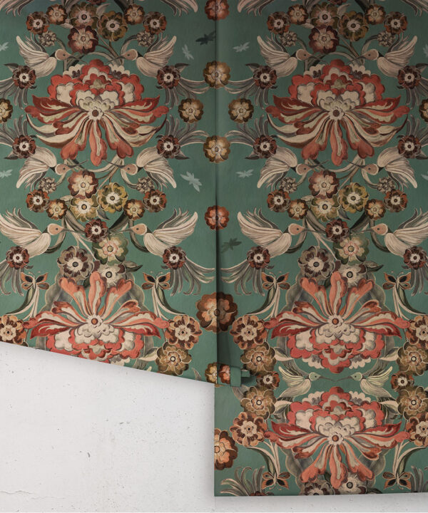 Hummingbird Garden Wallpaper - Colorway: Teal - Rolls