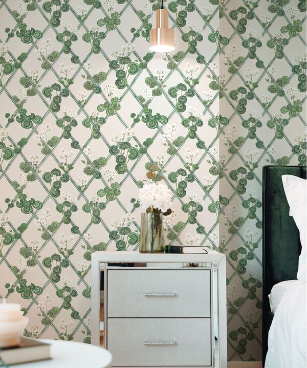 Primrose Garden Wallpaper - Maine House Interiors - Colorway: Green - Insitu