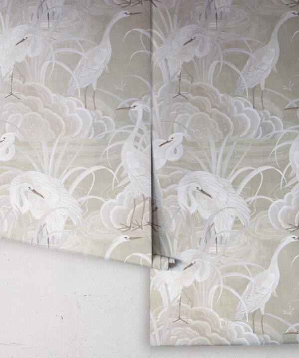 Water Birds Wallpaper - Bethany Linz - My Sydney Collection - Colourway: Beige - Rolls