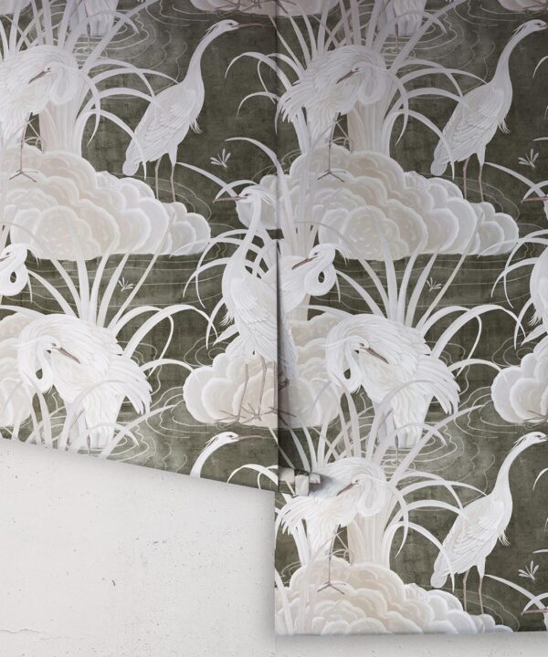 Water Birds Wallpaper - Bethany Linz - My Sydney Collection - Colourway: Charcoal - Rolls