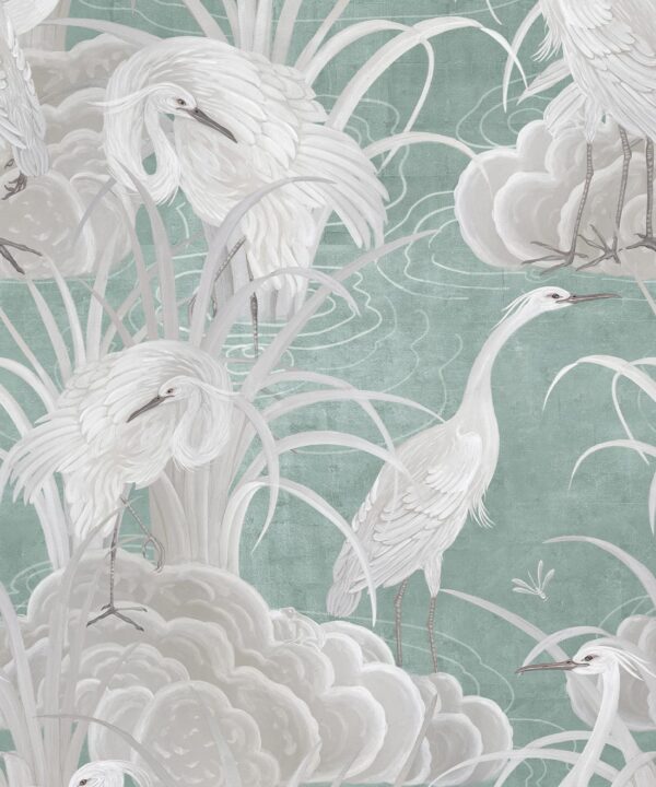 Water Birds Wallpaper - Bethany Linz - My Sydney Collection - Colourway: Duck Egg - Swatch