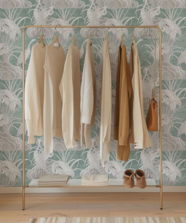 Water Birds Wallpaper - Bethany Linz - My Sydney Collection - Colourway: Duck Egg - Insitu