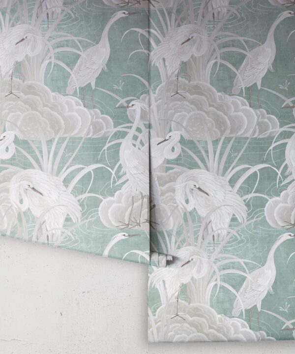 Water Birds Wallpaper - Bethany Linz - My Sydney Collection - Colourway: Duck Egg - Roll