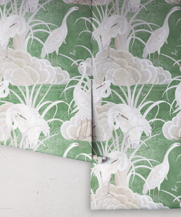 Water Birds Wallpaper - Bethany Linz - My Sydney Collection - Colourway: Emerald - Rolls