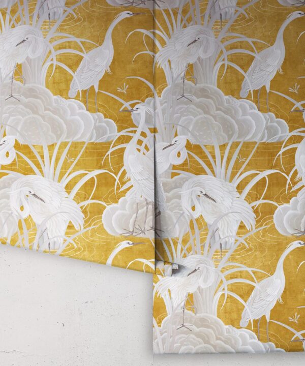 Water Birds Wallpaper - Bethany Linz - My Sydney Collection - Colourway: Gold - Rolls