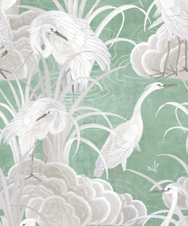 Water Birds Wallpaper - Bethany Linz - My Sydney Collection - Colourway: Mint - Swatch