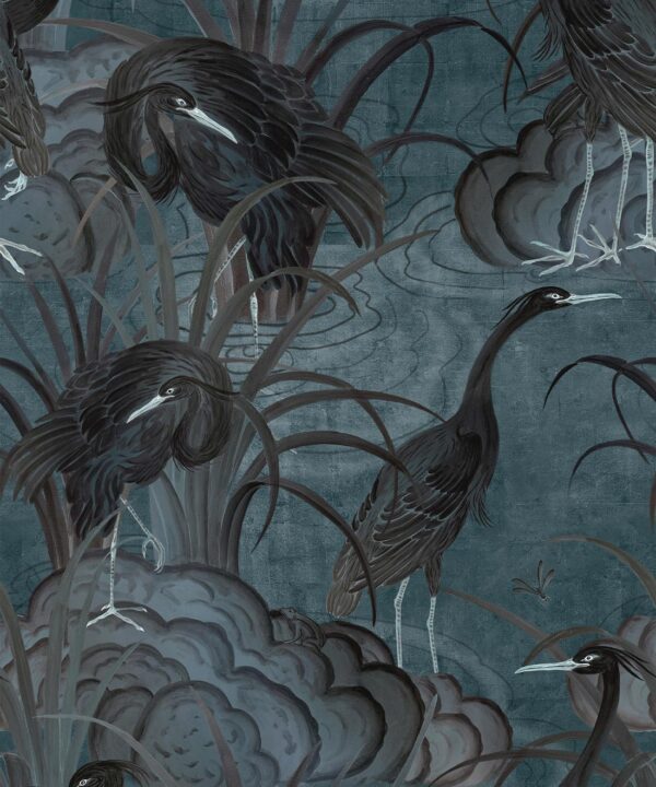 Water Birds Wallpaper - Bethany Linz - My Sydney Collection - Colourway: Night - Swatch