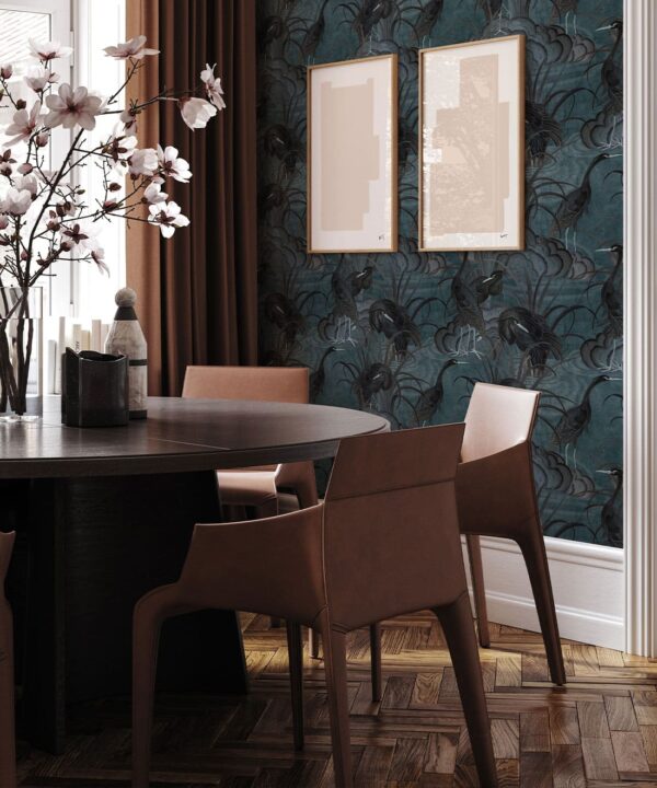 Water Birds Wallpaper - Bethany Linz - My Sydney Collection - Colourway: Night - Insitu