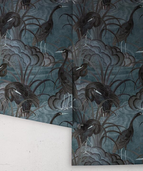 Water Birds Wallpaper - Bethany Linz - My Sydney Collection - Colourway: Night - Rolls