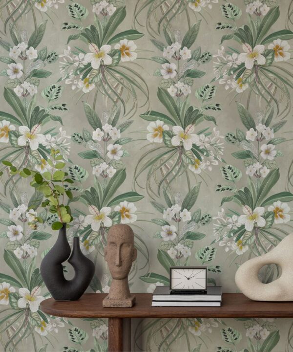 Hibiscus at Double Bay Wallpaper - Bethany Linz - My Sydney Collection - Colourway: Beige - Inistu