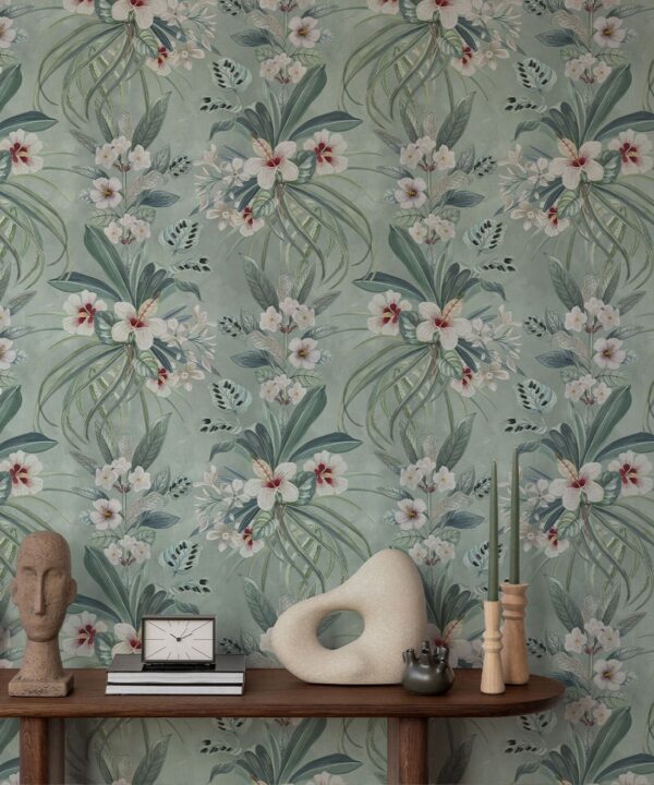 Hibiscus at Double Bay Wallpaper - Bethany Linz - My Sydney Collection - Colourway: Duck Egg - Insitu