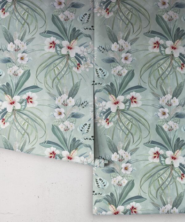 Hibiscus at Double Bay Wallpaper - Bethany Linz - My Sydney Collection - Colourway: Duck Egg - Rolls