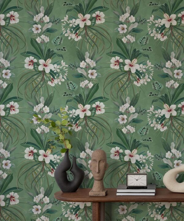 Hibiscus at Double Bay Wallpaper - Bethany Linz - My Sydney Collection - Colourway: Green - Insitu