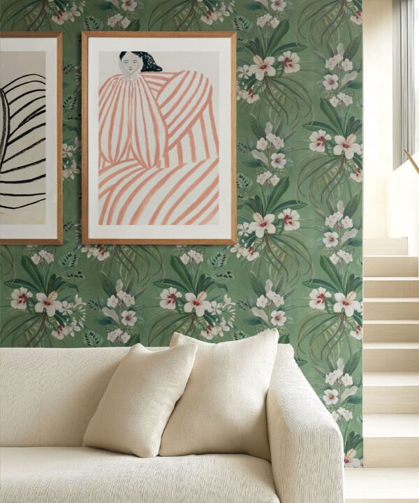 Hibiscus at Double Bay Wallpaper - Bethany Linz - My Sydney Collection - Colourway: Green - Insitu