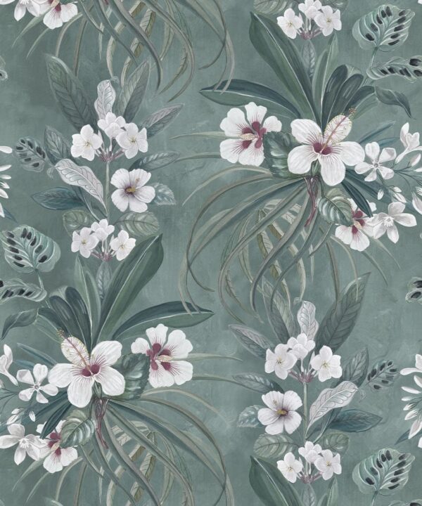 Hibiscus at Double Bay Wallpaper - Bethany Linz - My Sydney Collection - Colourway: Khaki - Swatch