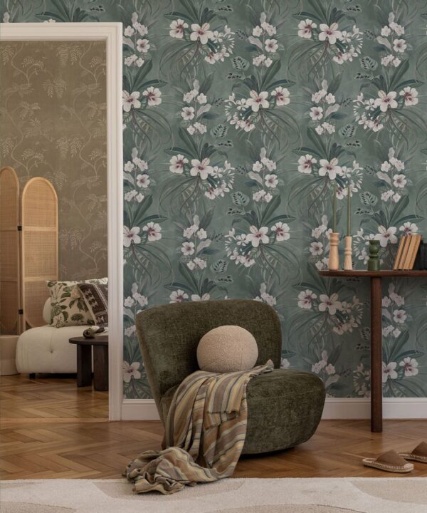 Hibiscus at Double Bay Wallpaper - Bethany Linz - My Sydney Collection - Colourway: Khaki - Inistu