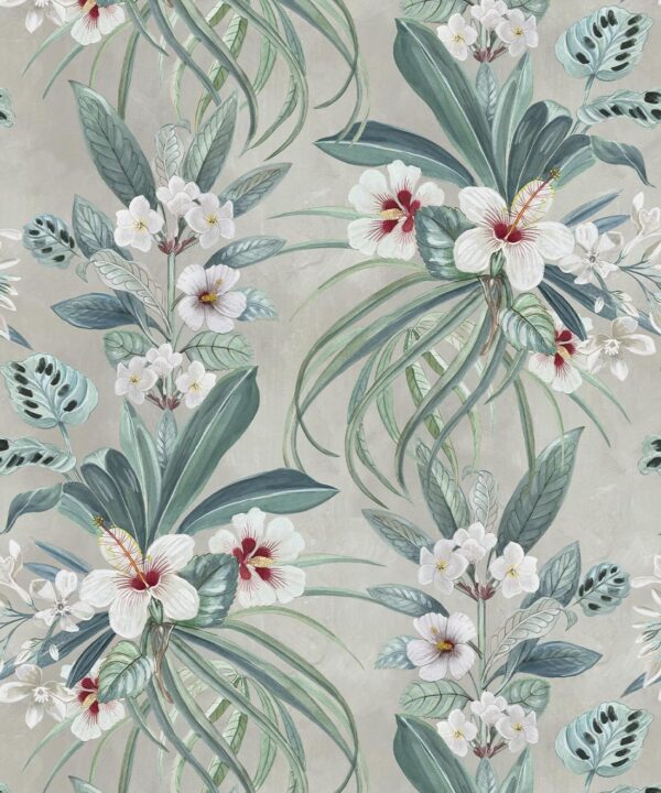 Hibiscus at Double Bay Wallpaper - Bethany Linz - My Sydney Collection - Colourway: Whitewash - Swatch