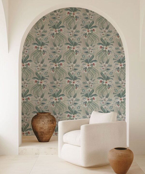 Hibiscus at Double Bay Wallpaper - Bethany Linz - My Sydney Collection - Colourway: Whitewash - Insitu