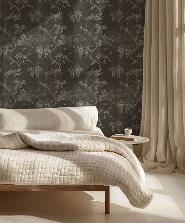 Wisteria Vine Wallpaper - Bethany Linz - My Sydney Collection - Colourway: Charcoal - Insitu