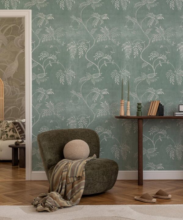 Wisteria Vine Wallpaper - Bethany Linz - My Sydney Collection - Colourway: Duck Egg - Insitu