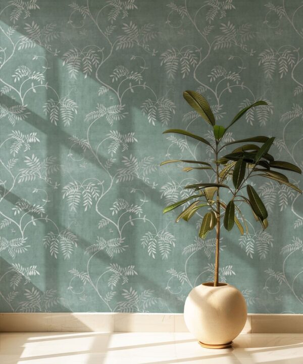 Wisteria Vine Wallpaper - Bethany Linz - My Sydney Collection - Colourway: Duck Egg - Insitu