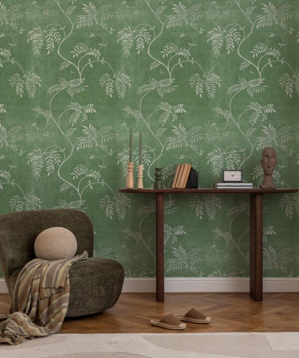 Wisteria Vine Wallpaper - Bethany Linz - My Sydney Collection - Colourway: Green - Insitu