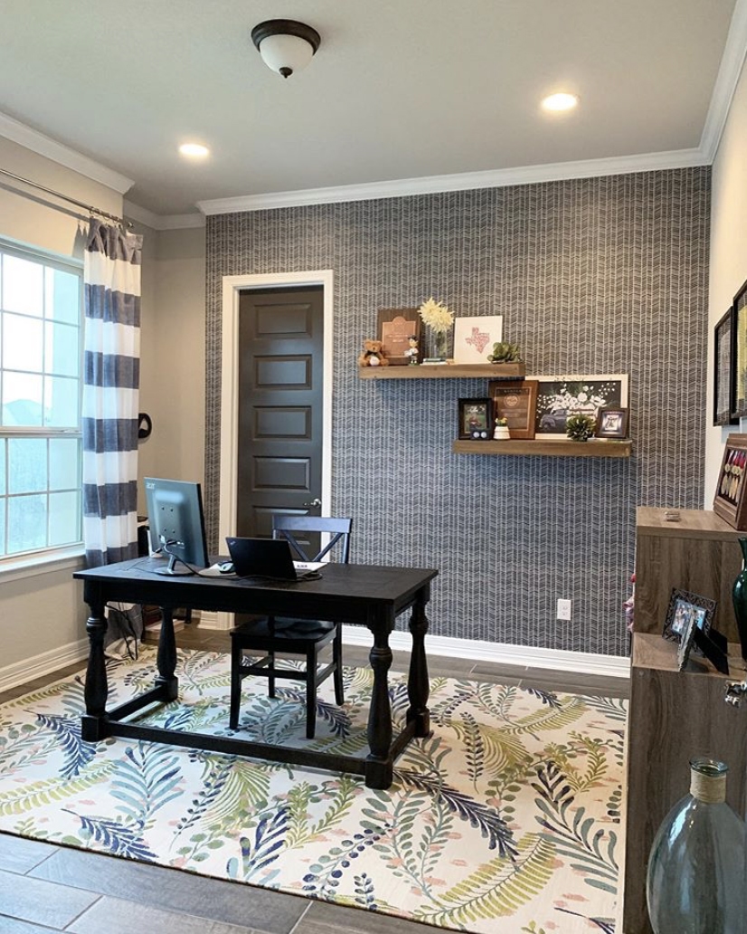 Home Office with Herringbone Wallpaper