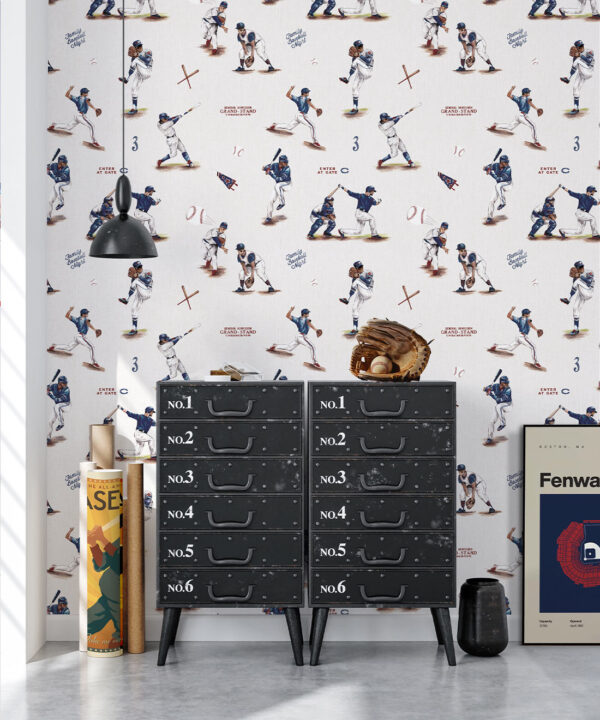 Baseball Wallpaper • Carmine • Bedroom