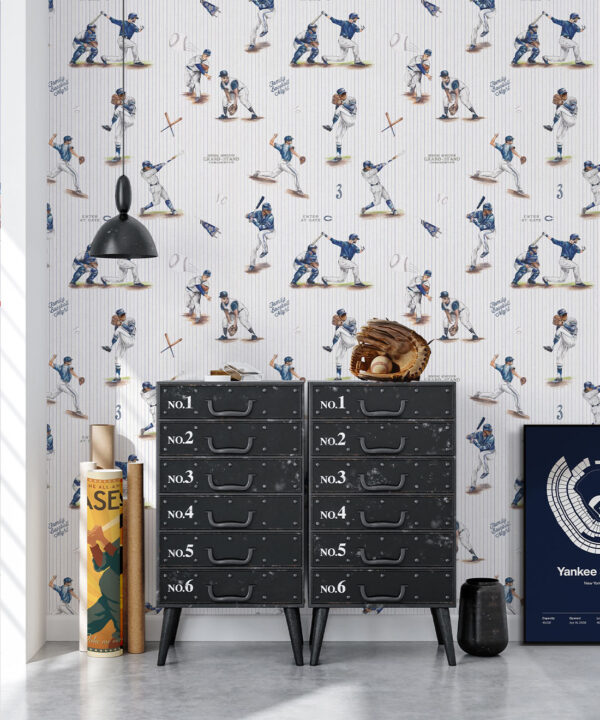 Baseball Wallpaper • Pinstripes • Bedroom