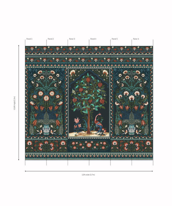 Pavilion Mural - Palace Grove Collection - M&K Studio - Roll - Colorway: Topaz