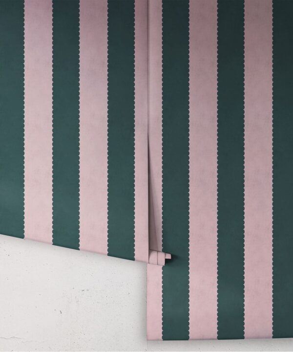 Scallop Stripe Wallpaper - Palace Grove Collection - M&K Studio - Roll - Colorway: Ruby