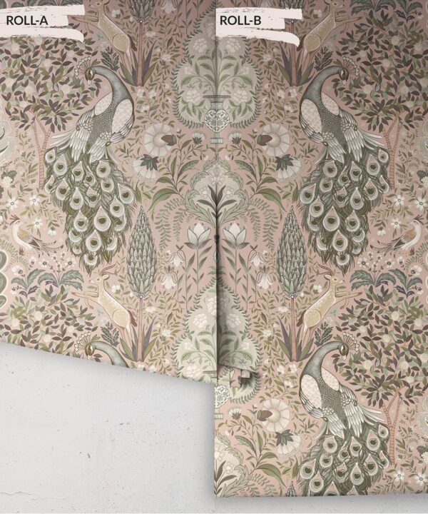 Peacock Garden Wallpaper - Palace Grove Collection - M&K Studio - Roll - Colorway: Antique Rose