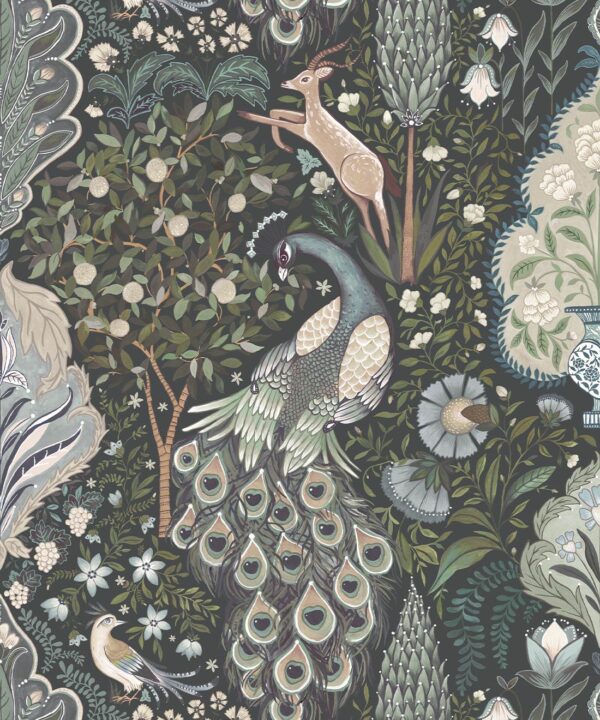 Peacock Garden Wallpaper - Palace Grove Collection - M&K Studio - Swatch - Colorway: Cobalt