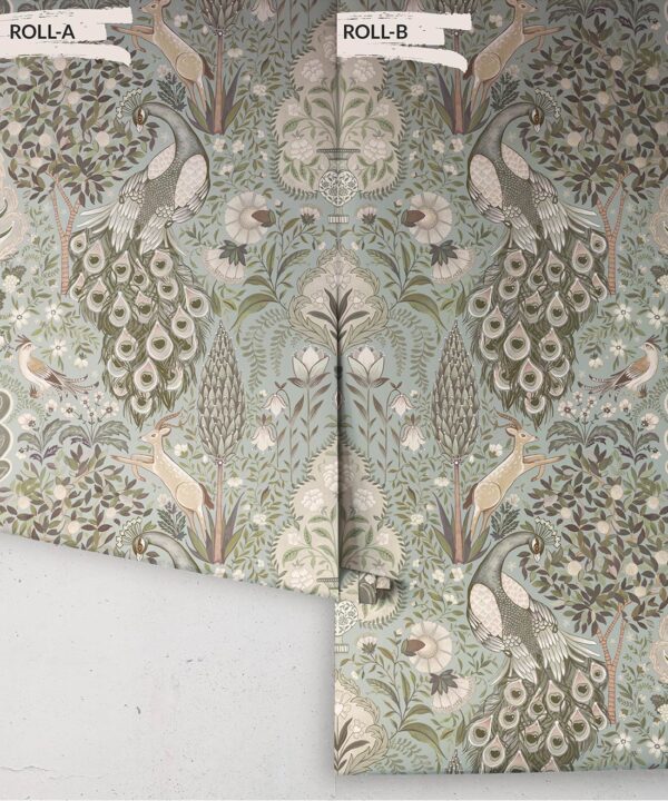 Peacock Garden Wallpaper - Palace Grove Collection - M&K Studio - Roll - Colorway: Duck Egg