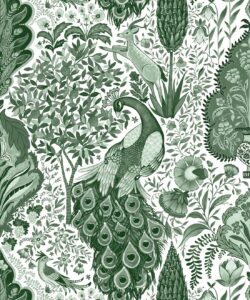 Peacock Garden Wallpaper - Palace Grove Collection - M&K Studio - Swatch - Colorway: Emerald