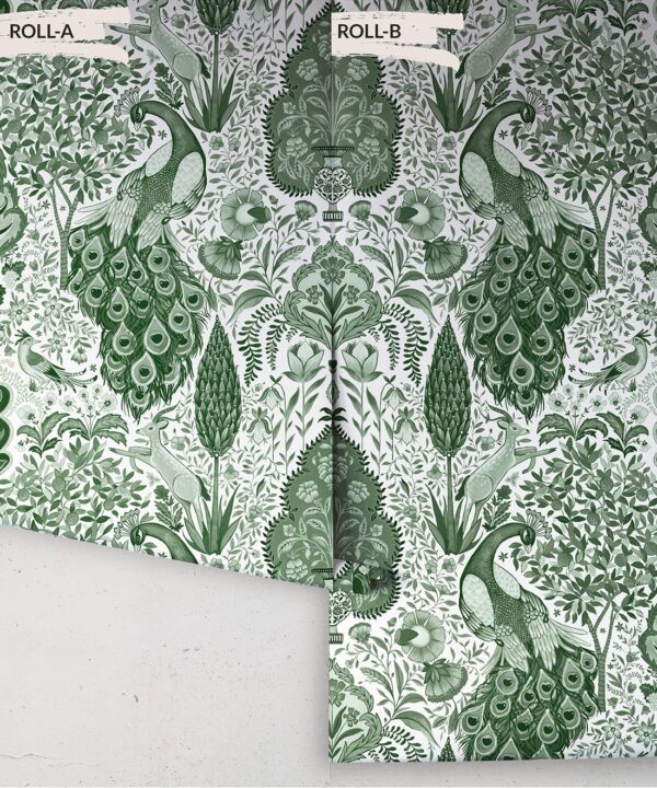 Peacock Garden Wallpaper - Palace Grove Collection - M&K Studio - Roll - Colorway: Emerald