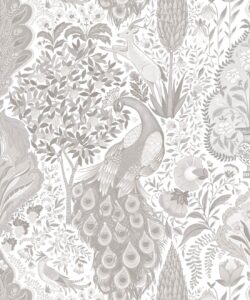 Peacock Garden Wallpaper - Palace Grove Collection - M&K Studio - Swatch - Colorway: Ivory